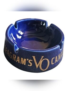 Seagrams VO Canadian Whisky Collectible Blue Porcelain Advertising Ashtray